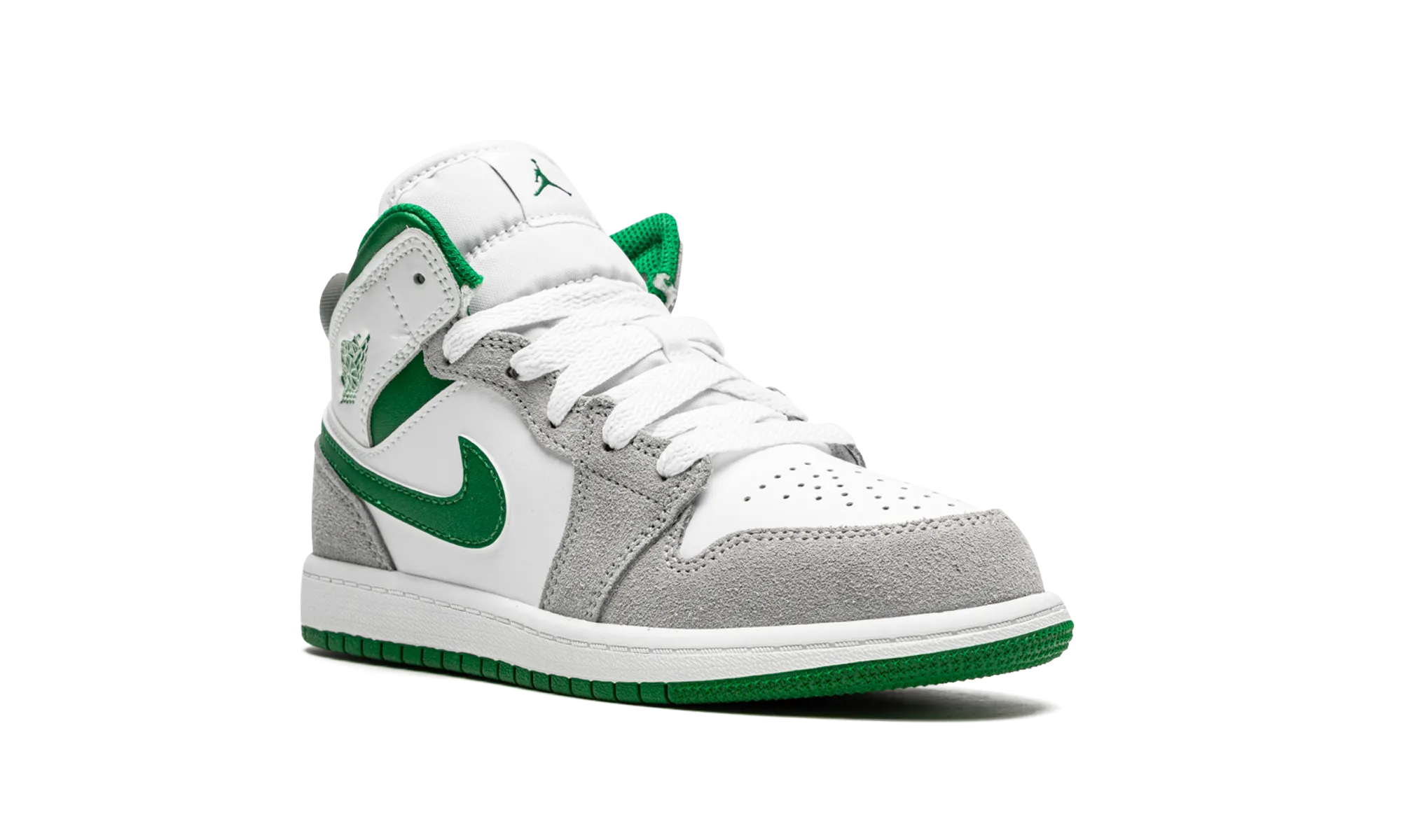 Jordan 1 Mid SE PS "Grey / Green" jordan preschool kids shoes
