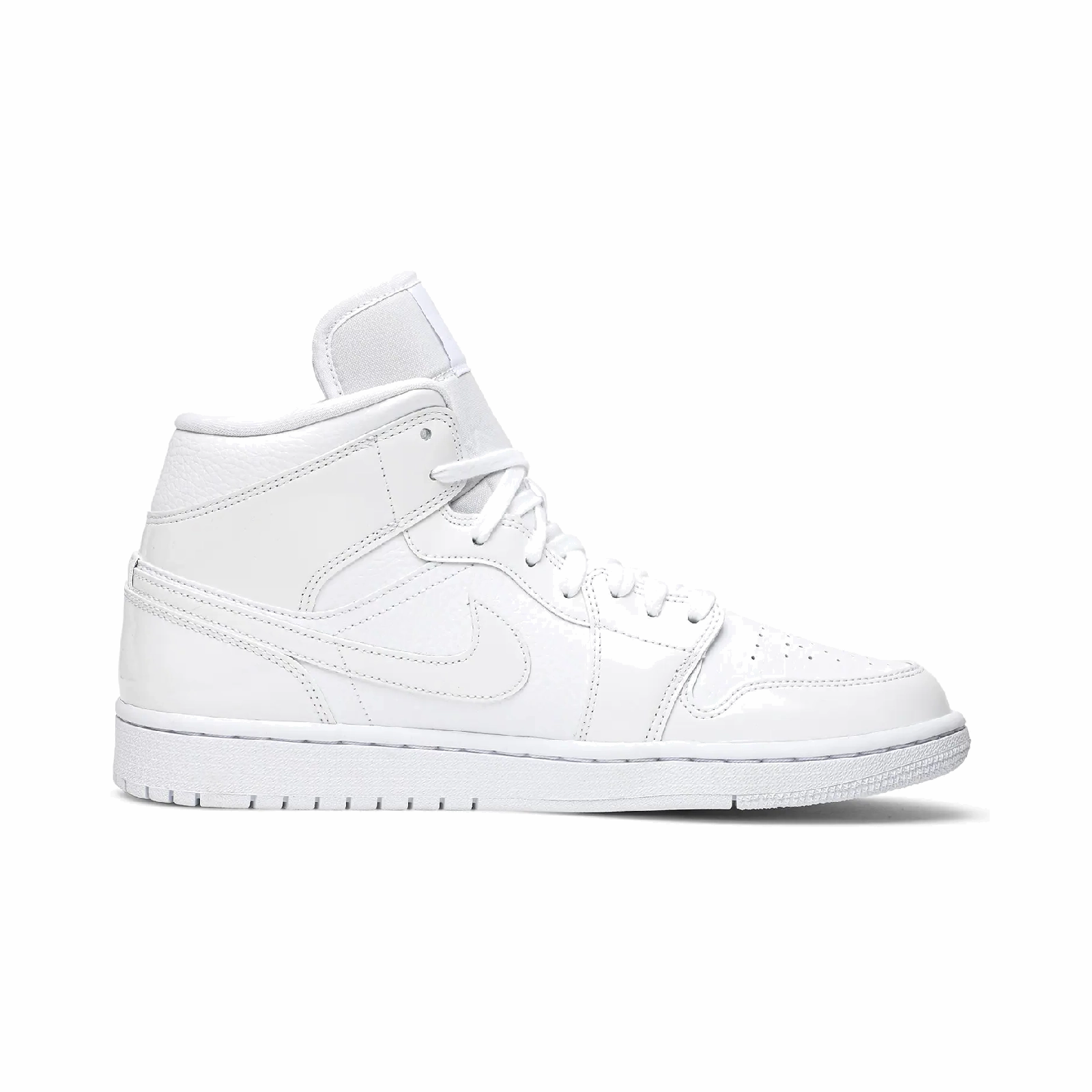 Jordan 1 Mid Triple White Patent Swoosh (Women's) Air Jordan Retro Favorites Sneakers