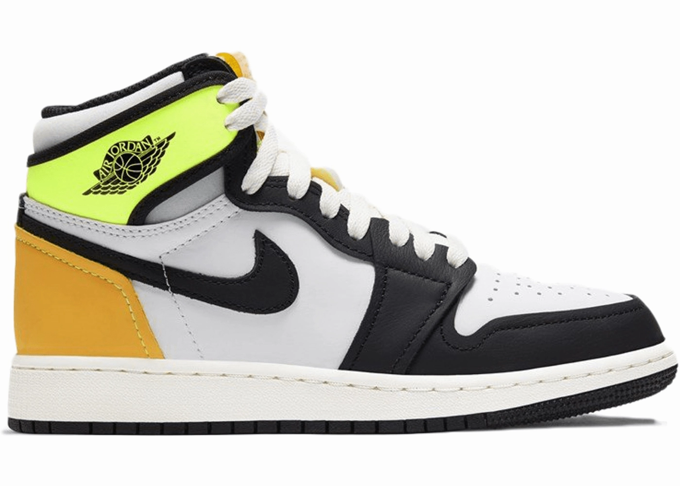 Jordan 1 Retro High White Black Volt University Gold (GS) Trendy Air Jordan 1 with retro appeal