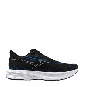Mizuno Men's Wave Skyrise 6 Running Shoes in Black/White/Blue Pace SS25 Mizuno durable running shoes for pavement