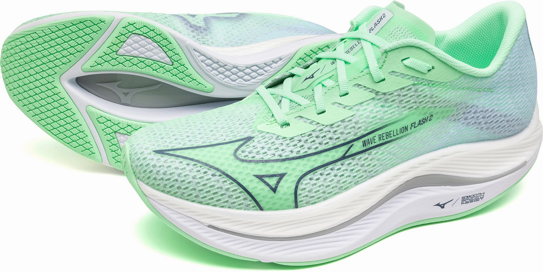 Mizuno Wave Rebellion Flash 2 Mens Running Shoes - Green Rider Road Sneakers