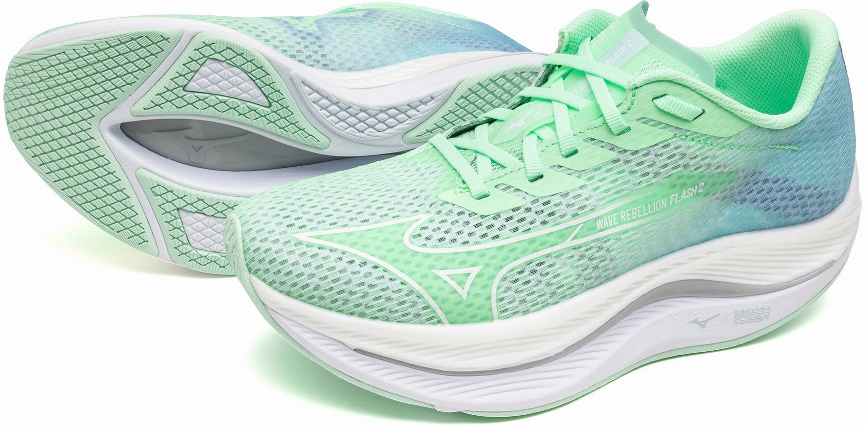 Mizuno Wave Rebellion Flash 2 Womens Running Shoes - Green Rider Road Sneakers