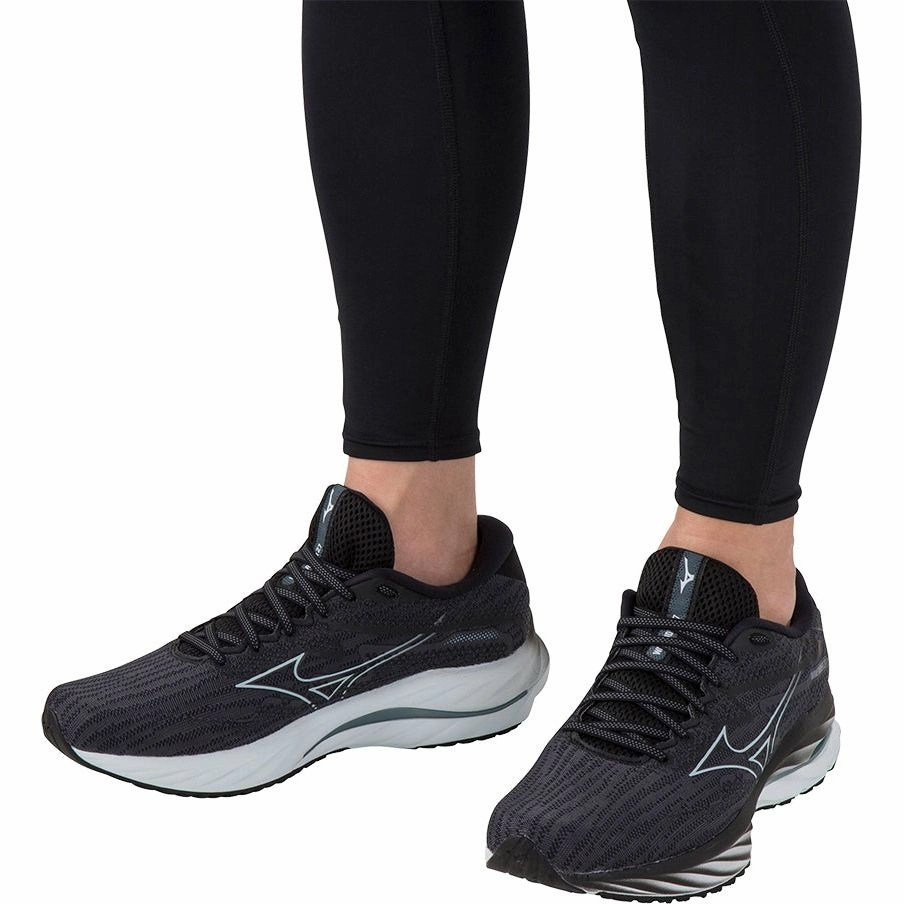 Mizuno Wave Rider 27 WIDE FIT (2E) Mens Running Shoes - Black Performance Sneakers