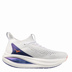 Mizuno Women's Neo Vista 2 Running Shoes in White/Striking Coral/Iris Bloom AW25 Mizuno durable running shoes for pavement