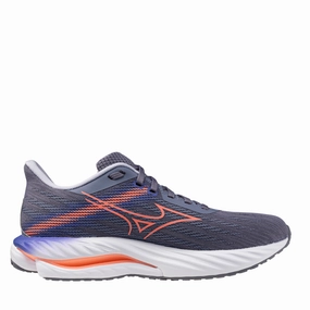 Mizuno Women's Wave Inspire 21 Running Shoes in Blue Granite/Striking Coral/Iris Bloom AW25 Mizuno durable running shoes for pavement