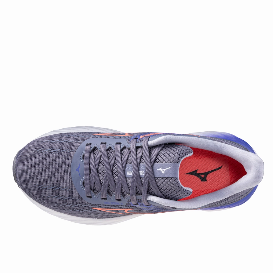 Mizuno Women's Wave Inspire 21 Running Shoes in Blue Granite/Striking Coral/Iris Bloom AW25 Mizuno reliable running shoes