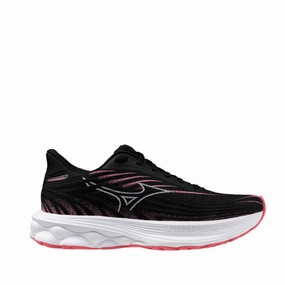 Mizuno Women's Wave Skyrise 6 Running Shoes in Black/Camellia Rose SS25 Mizuno durable running shoes for pavement