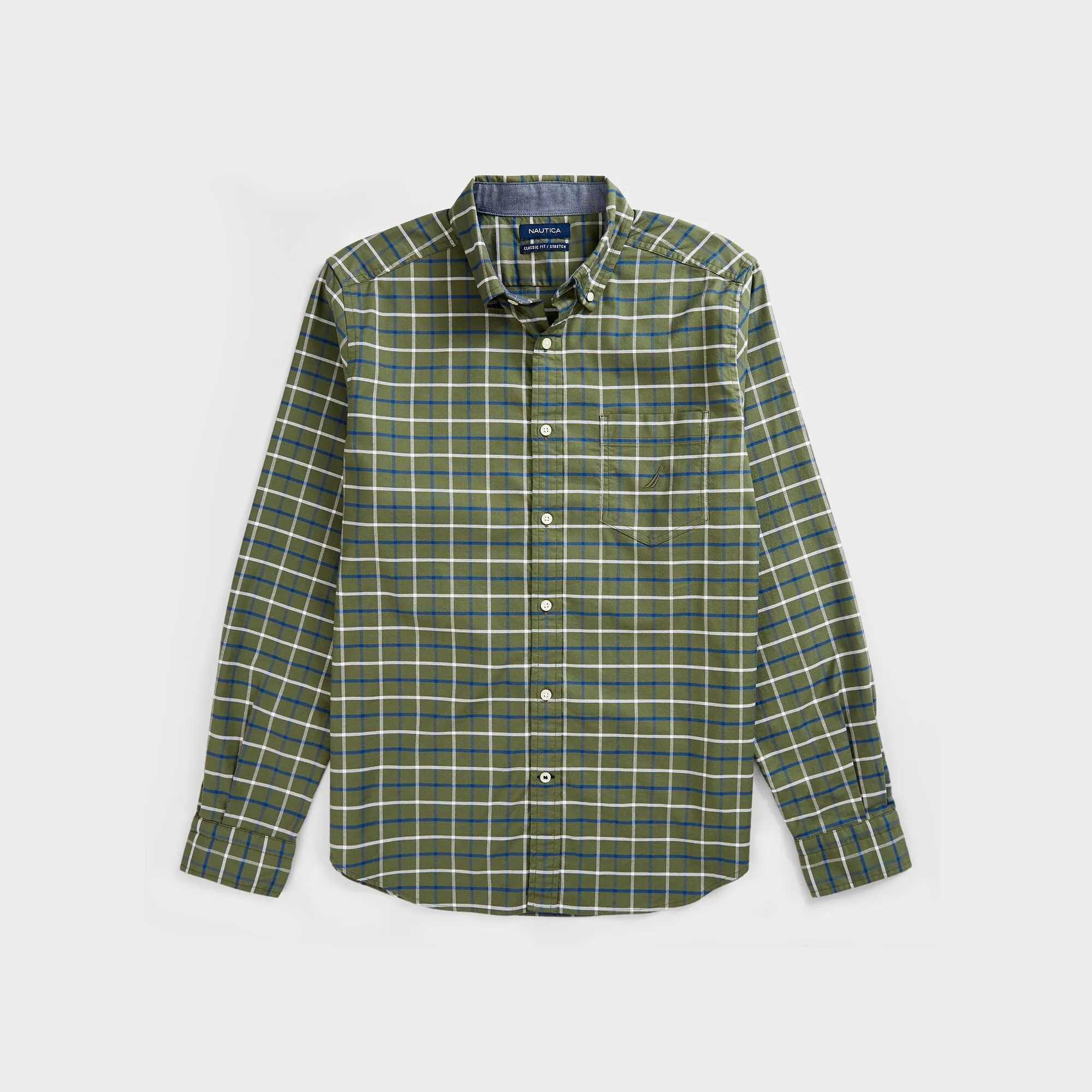 Nautica Men's Big & Tall Classic Fit Plaid Oxford Shirt Everglades Green Nautica