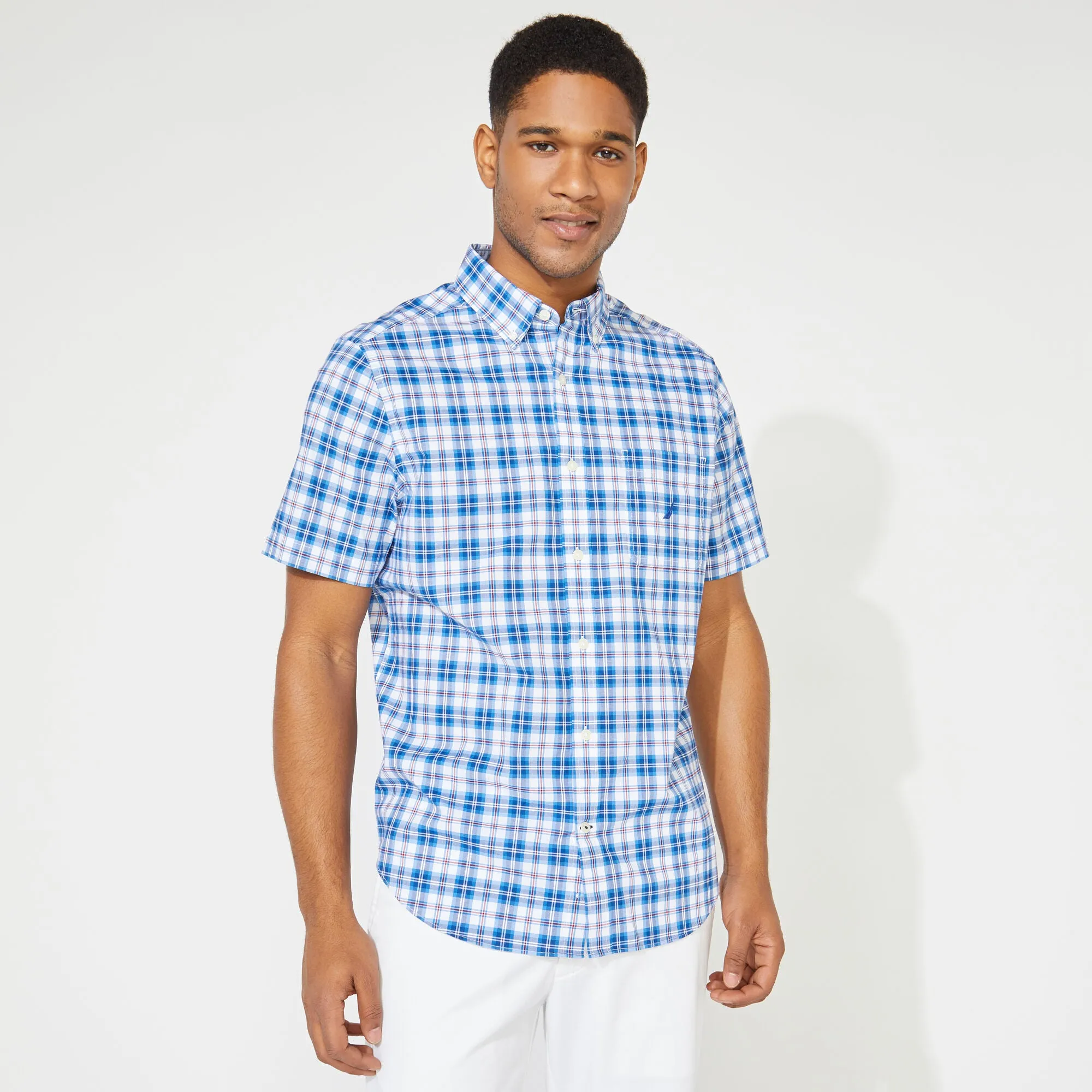 Nautica Men's Big & Tall Classic Fit Plaid Shirt Clear Sky Blue Nautica