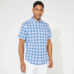 Nautica Men's Big & Tall Classic Fit Plaid Shirt Clear Sky Blue Nautica