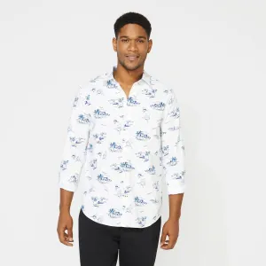 Nautica Men's Big & Tall Classic Fit Print Long Sleeve Print Oxford Shirt Bright White Nautica
