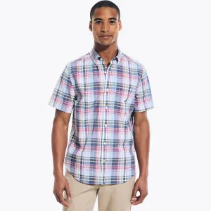 Nautica Men's Big & Tall Heathered Plaid Short-Sleeve Shirt Sea Mist Nautica