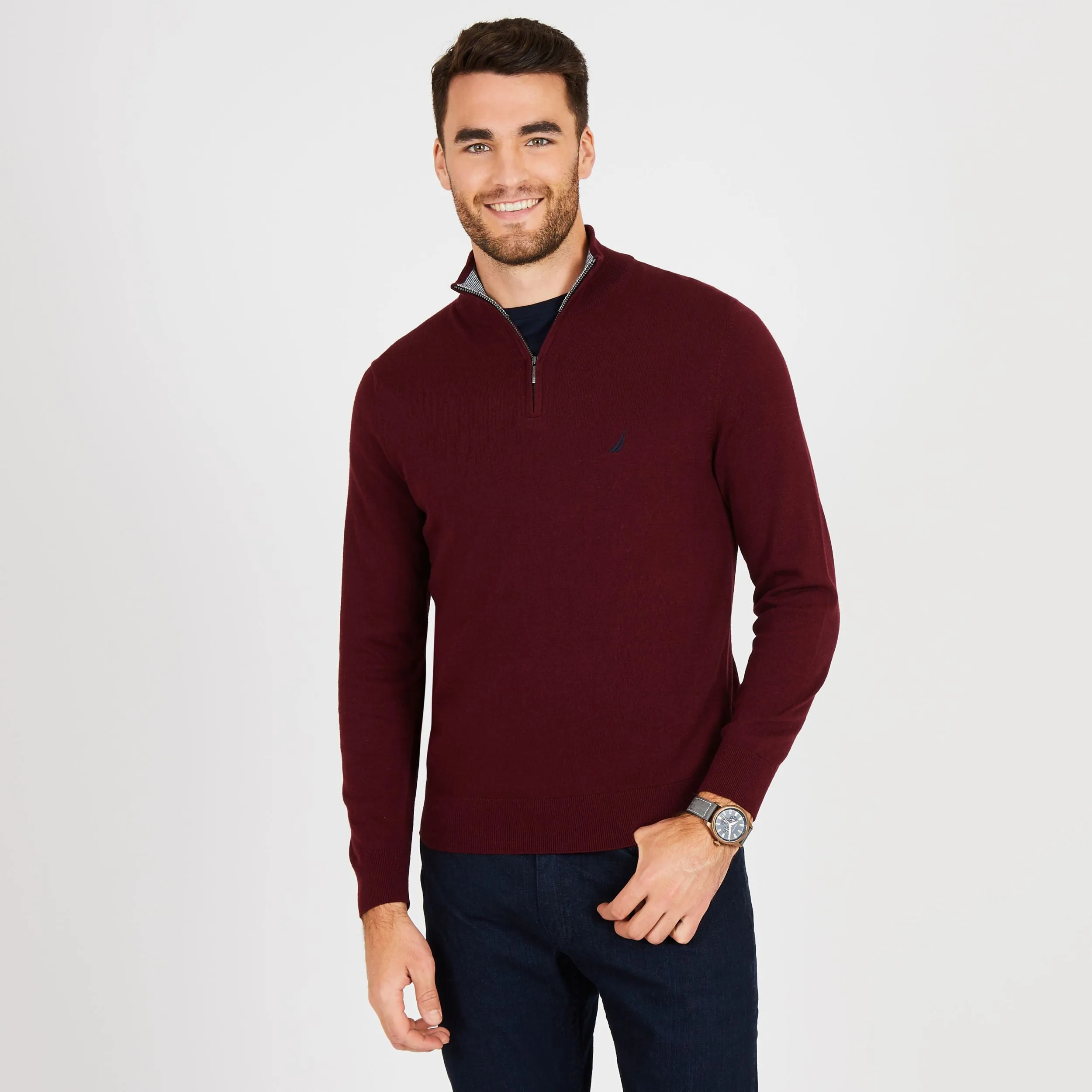 Nautica Mens Big & Tall Quarter-Zip Mock-Neck Sweater