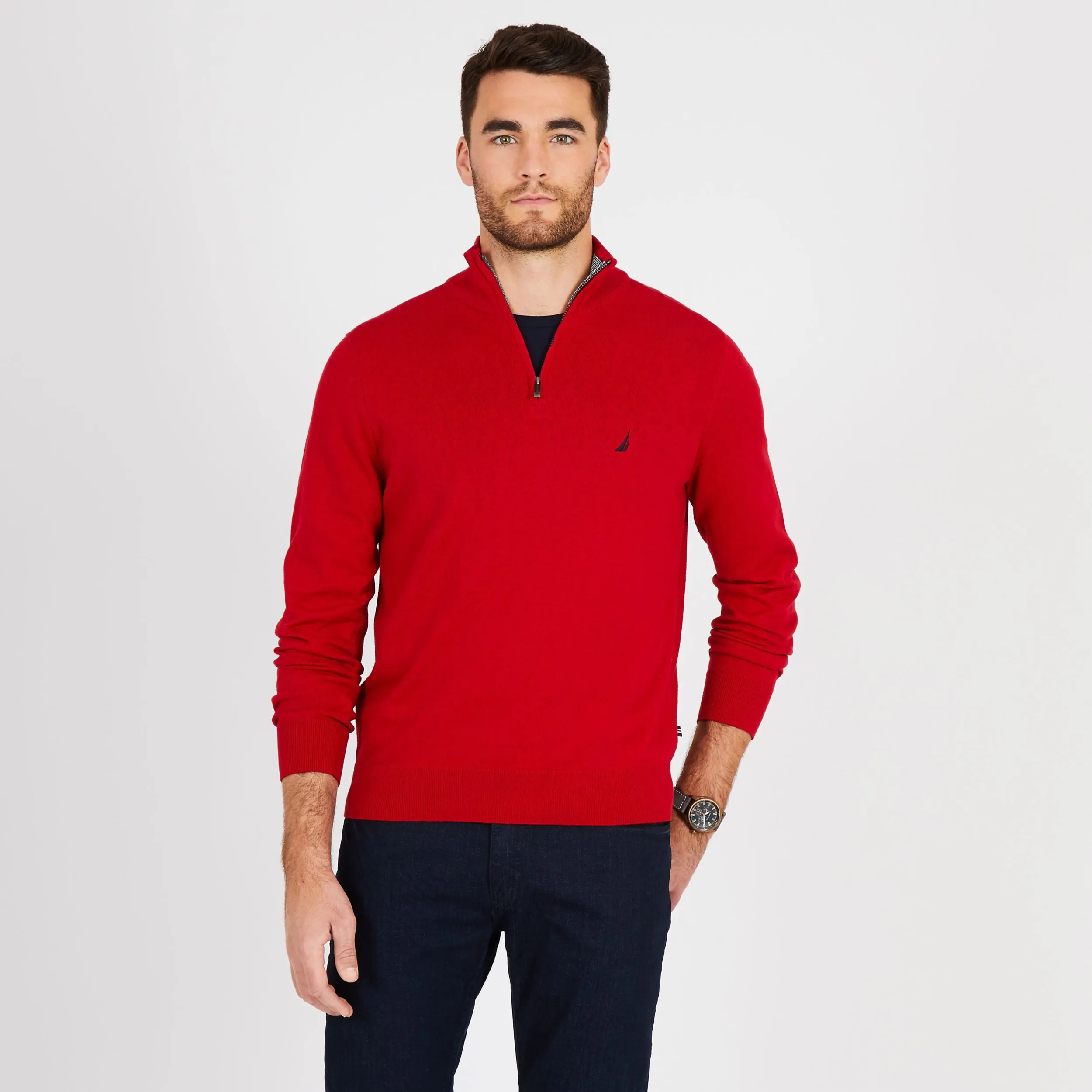 Nautica Mens Big & Tall Quarter-Zip Mock-Neck Sweater
