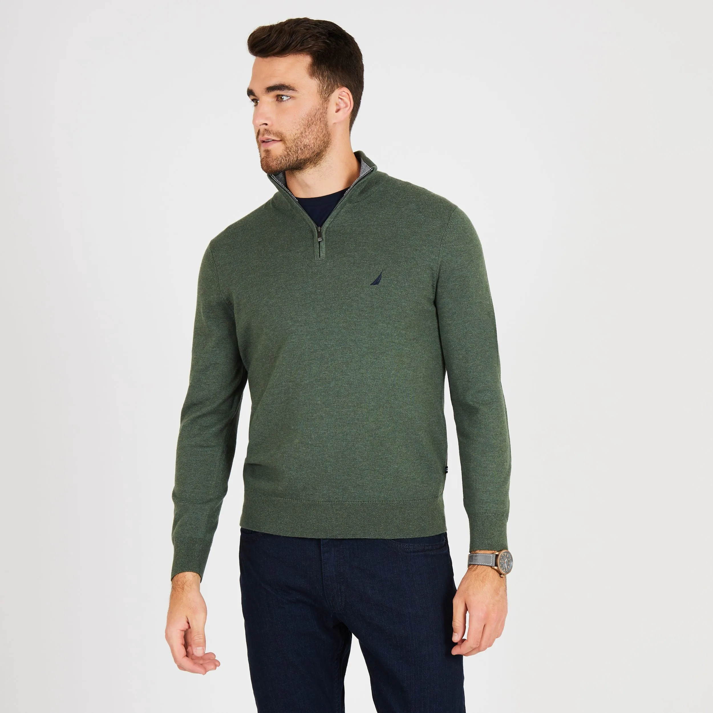 Nautica Mens Big & Tall Quarter-Zip Mock-Neck Sweater