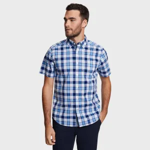 Nautica Men's Big & Tall Short Sleeve Shirt In Plaid Azure Blue Nautica