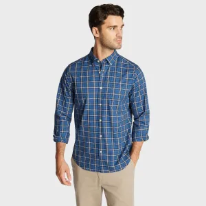 Nautica Men's Big & Tall Stretch Poplin Plaid Shirt Ensign Blue Nautica