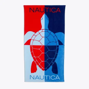 Nautica Men's Colorblock Turtle Print Beach Towel Edgartown Red Nautica