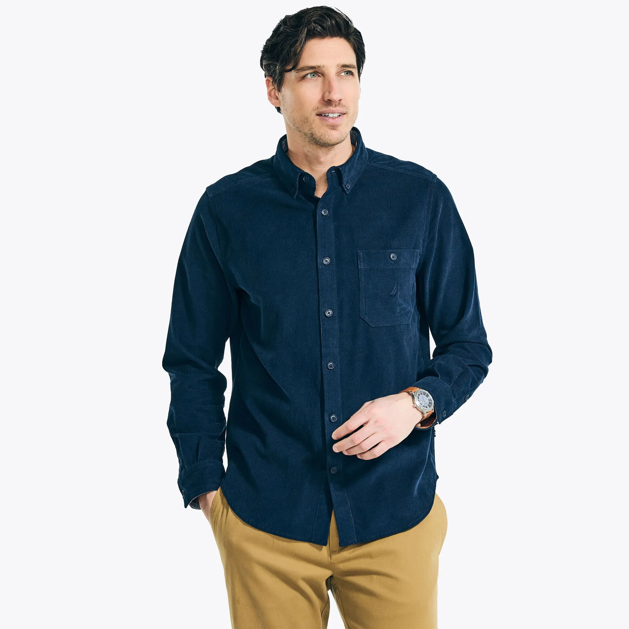 Nautica Men's Corduroy Flannel Shirt Peacoat Nautica