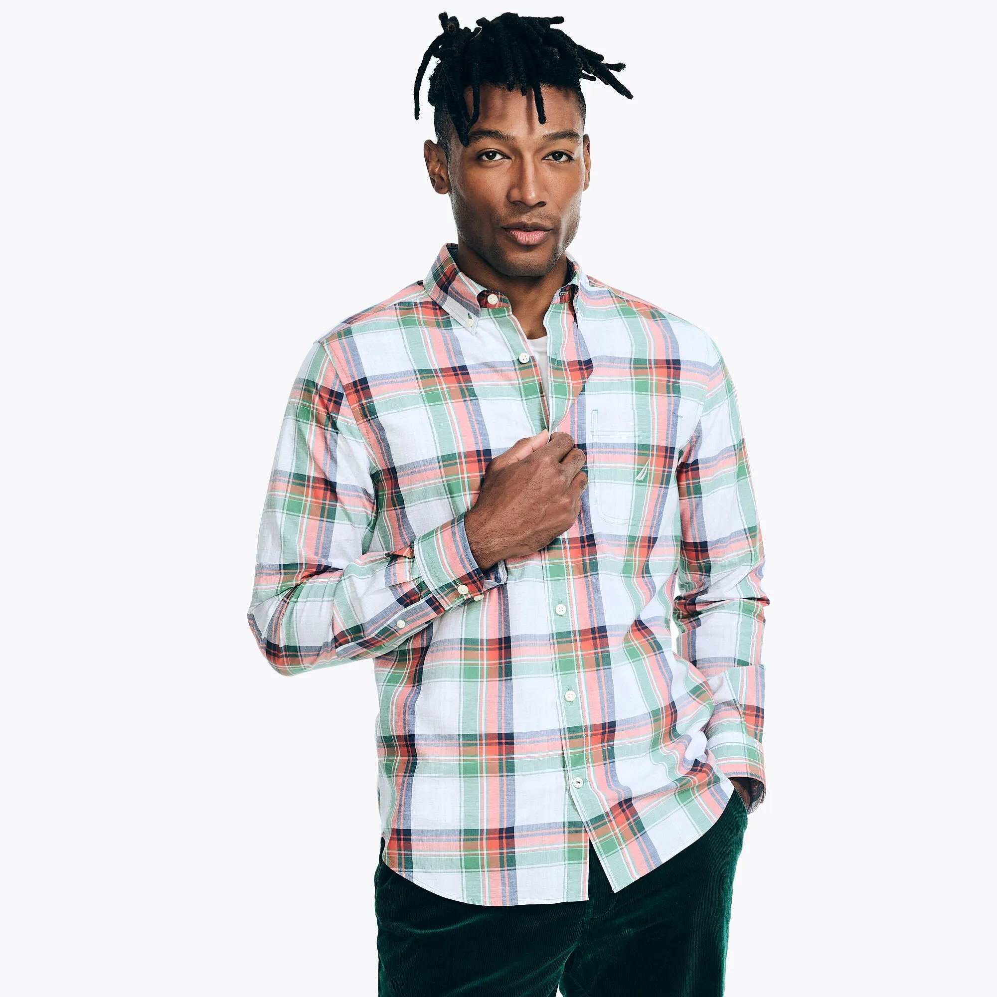 Nautica Men's Heathered Plaid Shirt Grey Heather Nautica
