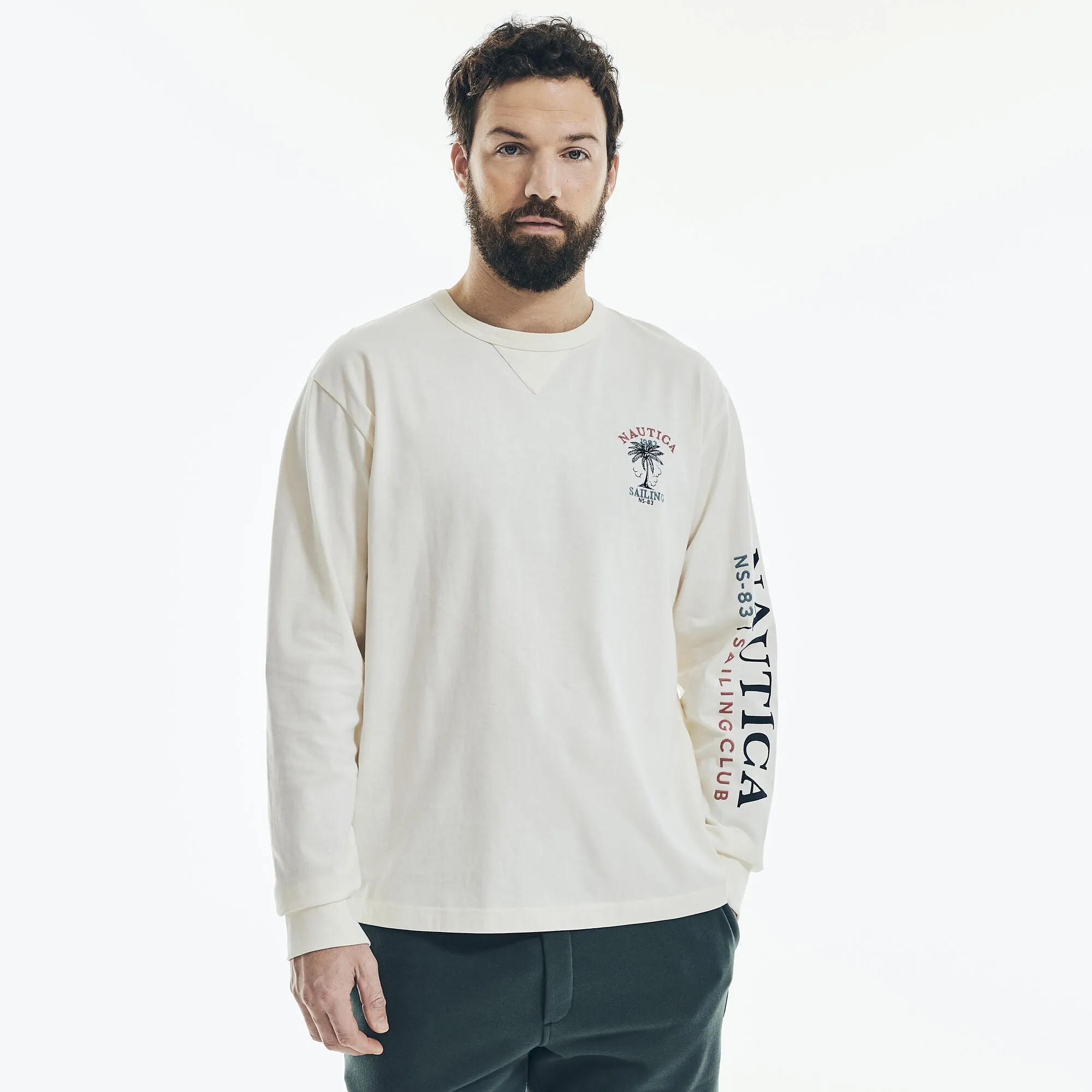 Nautica Men's Long-Sleeve Graphic T-Shirt White Cap Nautica