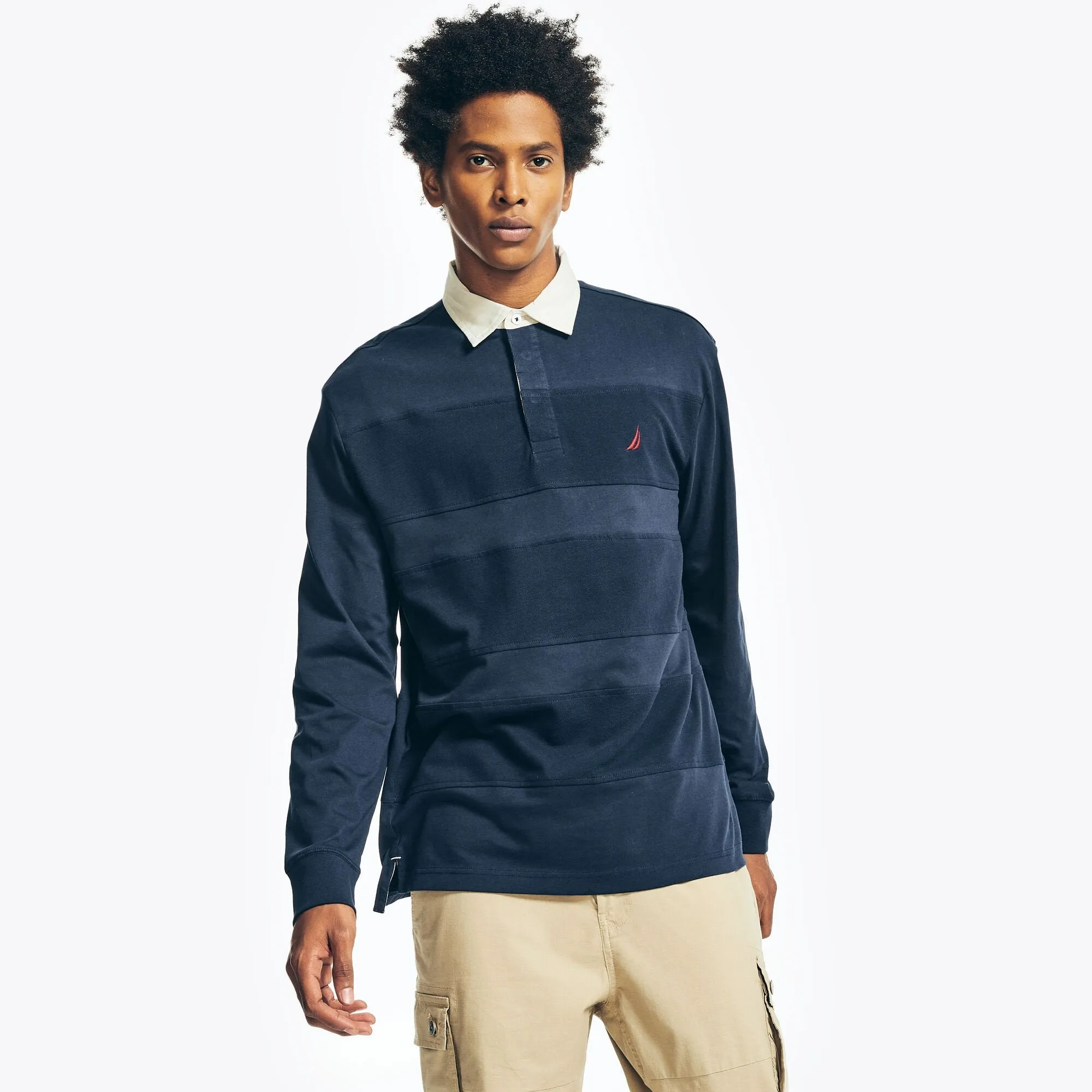 Nautica Mens Long-Sleeve Rugby Polo Shirt