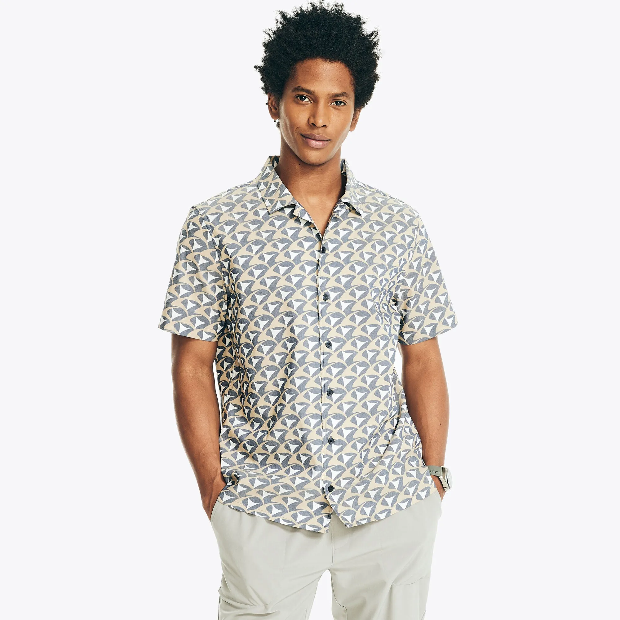 Nautica Men's Navtech Classic Fit Printed Short-Sleeve Shirt Peacoat Nautica