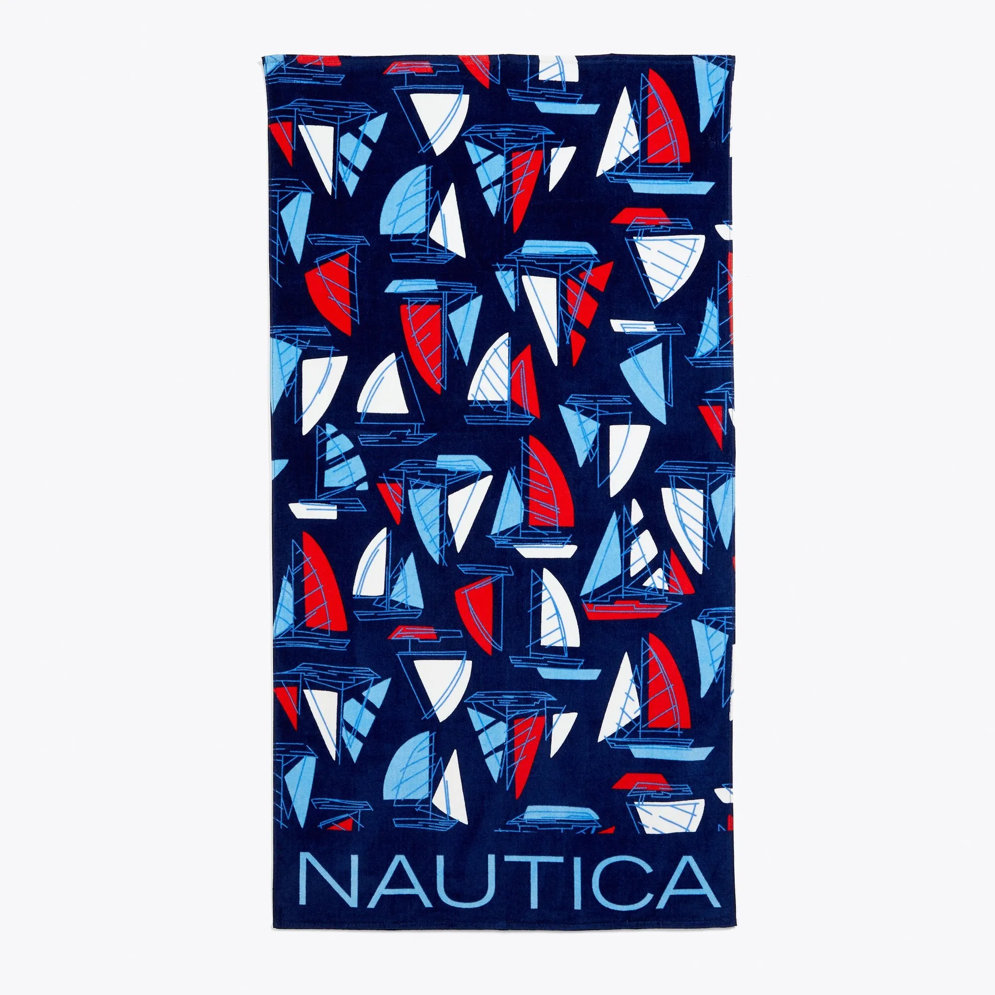 Nautica Men's Sailboat Print Beach Towel Tugboat Blue Nautica