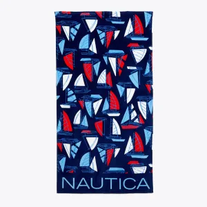 Nautica Men's Sailboat Print Beach Towel Tugboat Blue Nautica