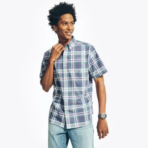 Nautica Men's Short-Sleeve Plaid Poplin Shirt Workshirt Blue Nautica