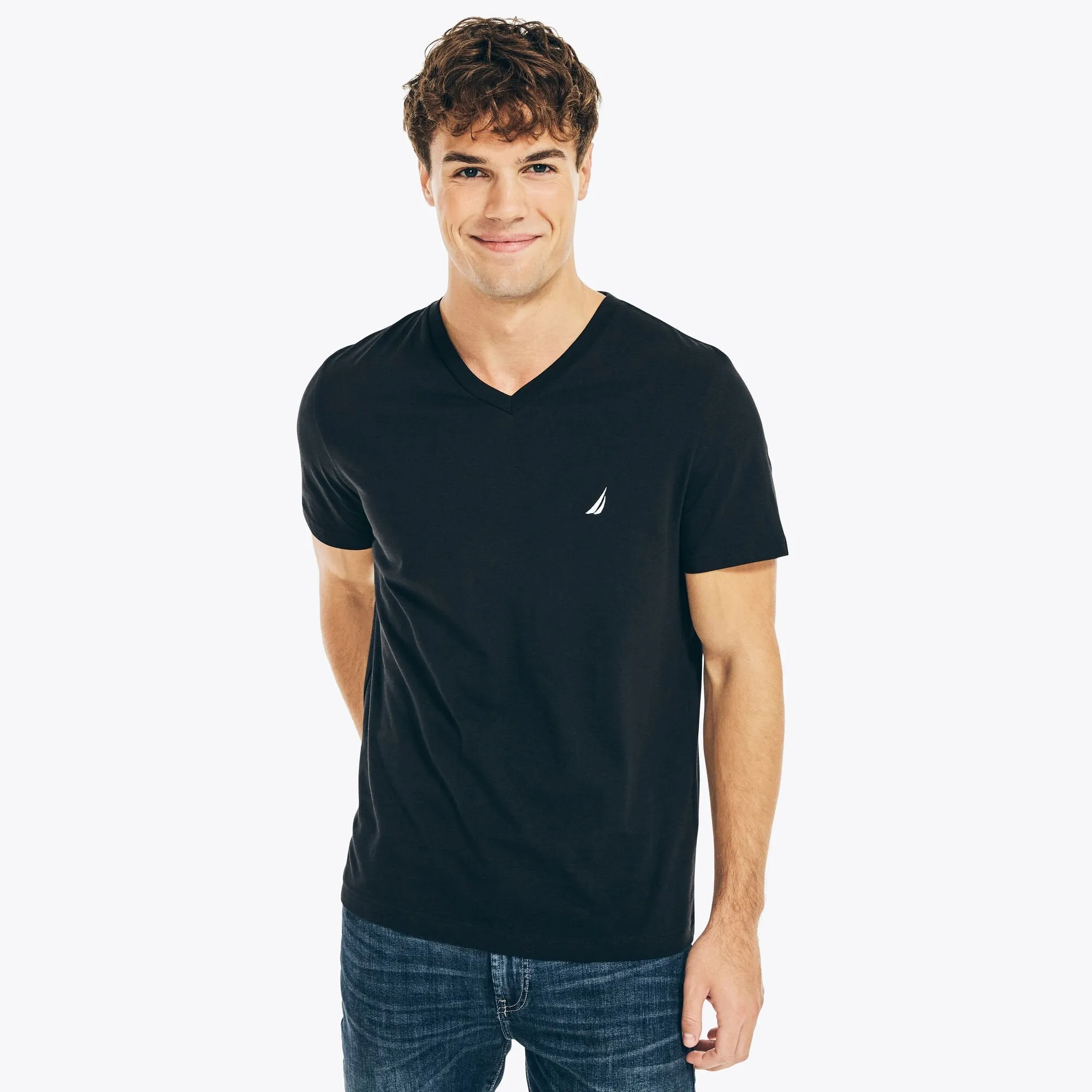 Nautica Men's Solid V-Neck T-Shirt True Black Nautica