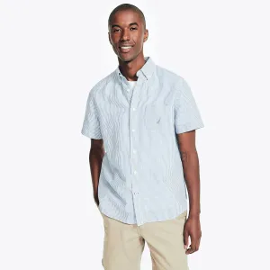 Nautica Men's Striped Linen Short-Sleeve Shirt Clear Sky Blue Nautica