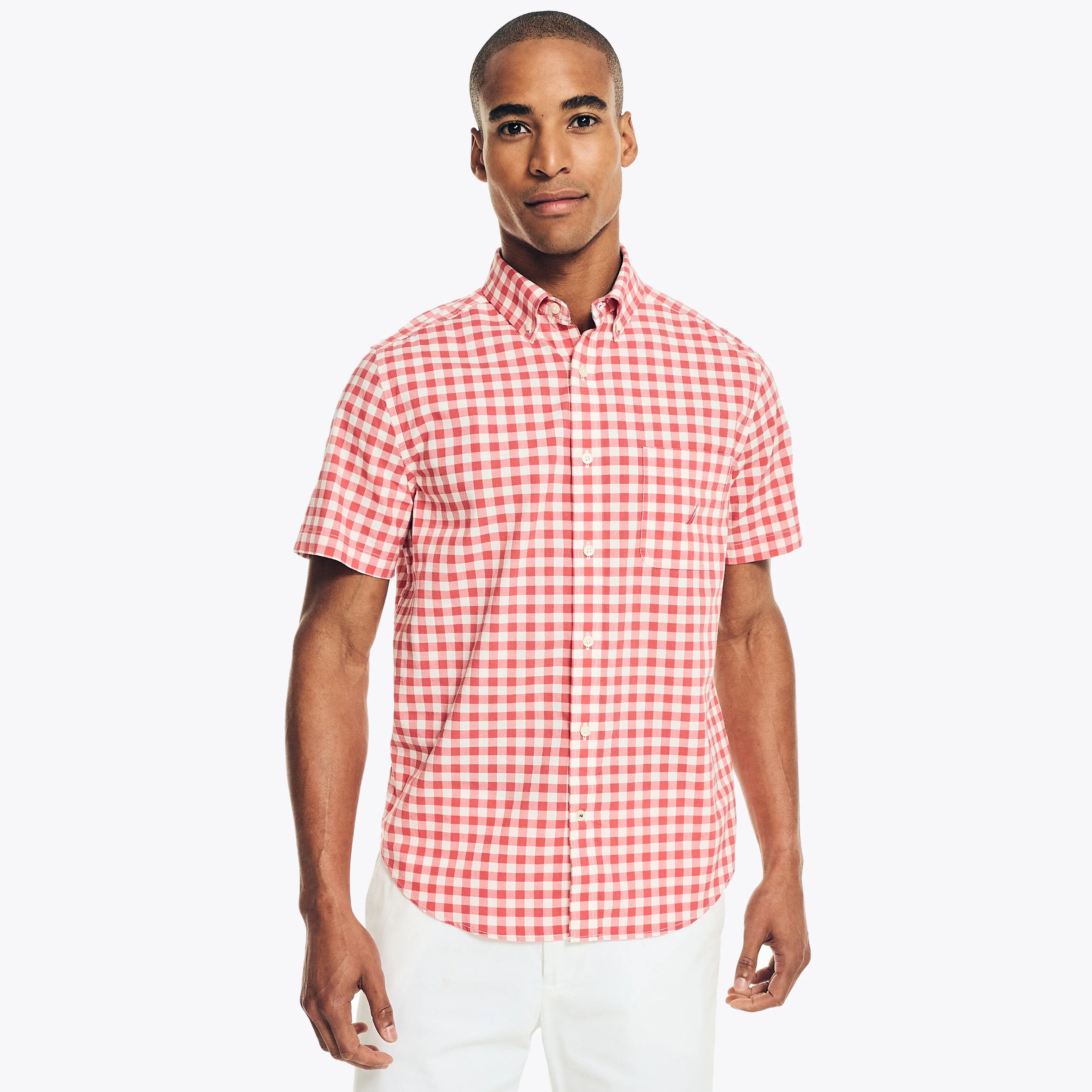 Nautica Mens Sustainably Crafted Gingham Plaid Short-Sleeve Shirt