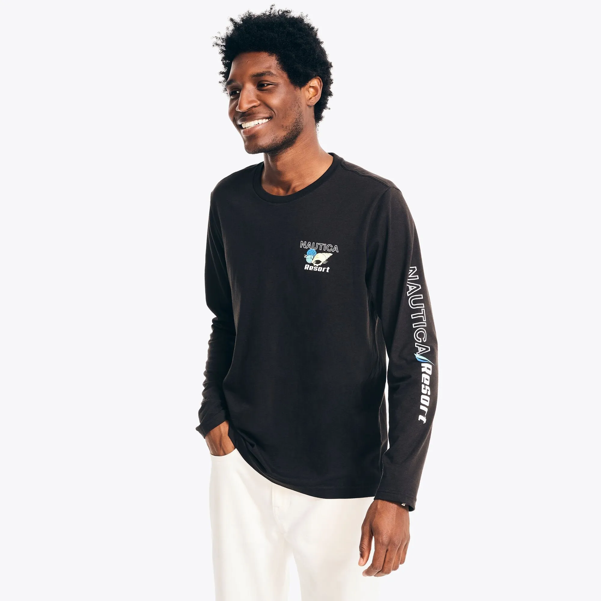 Nautica Men's Sustainably Crafted Graphic Long-Sleeve T-Shirt True Black Nautica