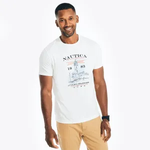 Nautica Men's Sustainably Crafted Lighthouse Graphic T-Shirt Bright White Nautica