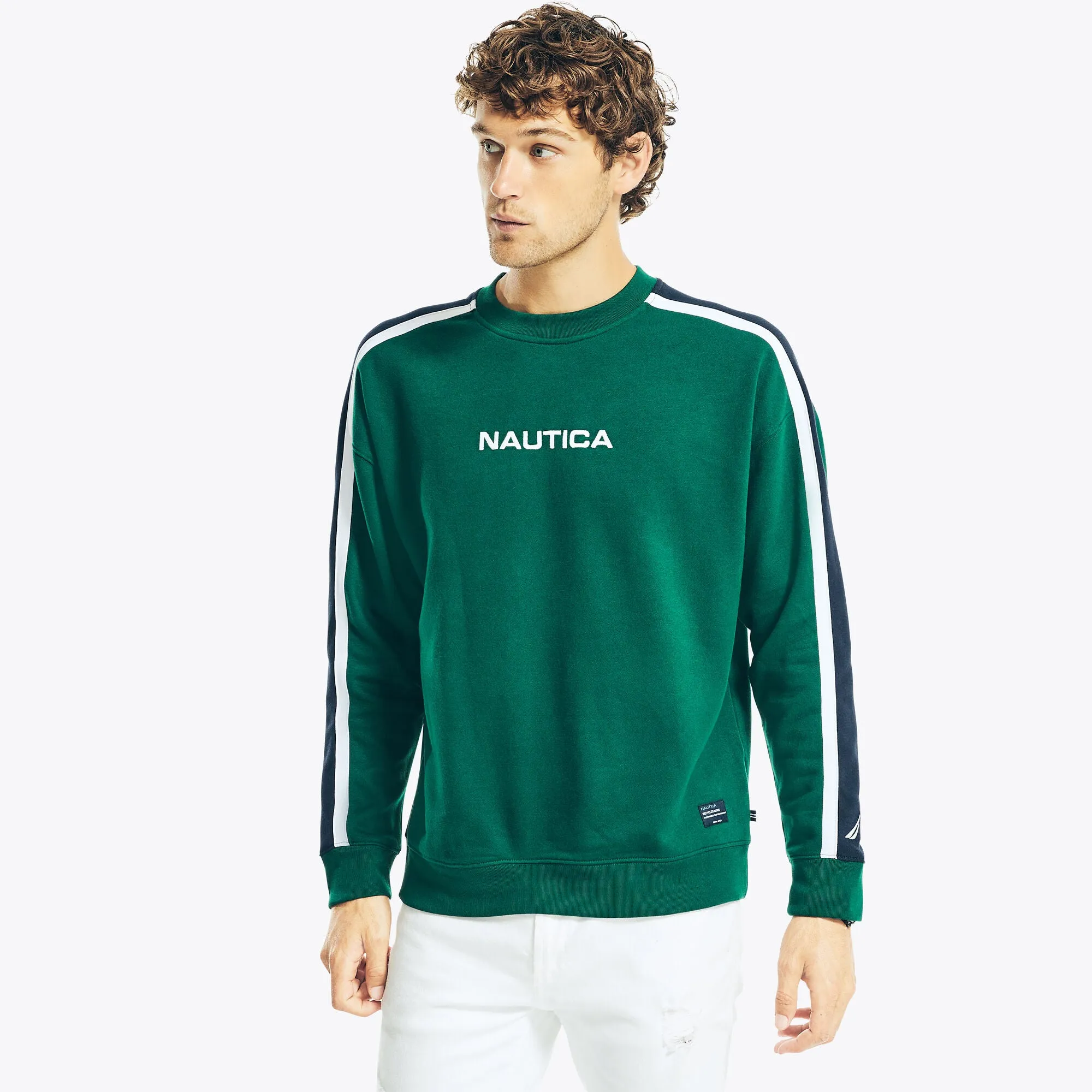 Nautica Men's Sustainably Crafted Logo Crewneck T-Shirt Cosmic Fern Nautica
