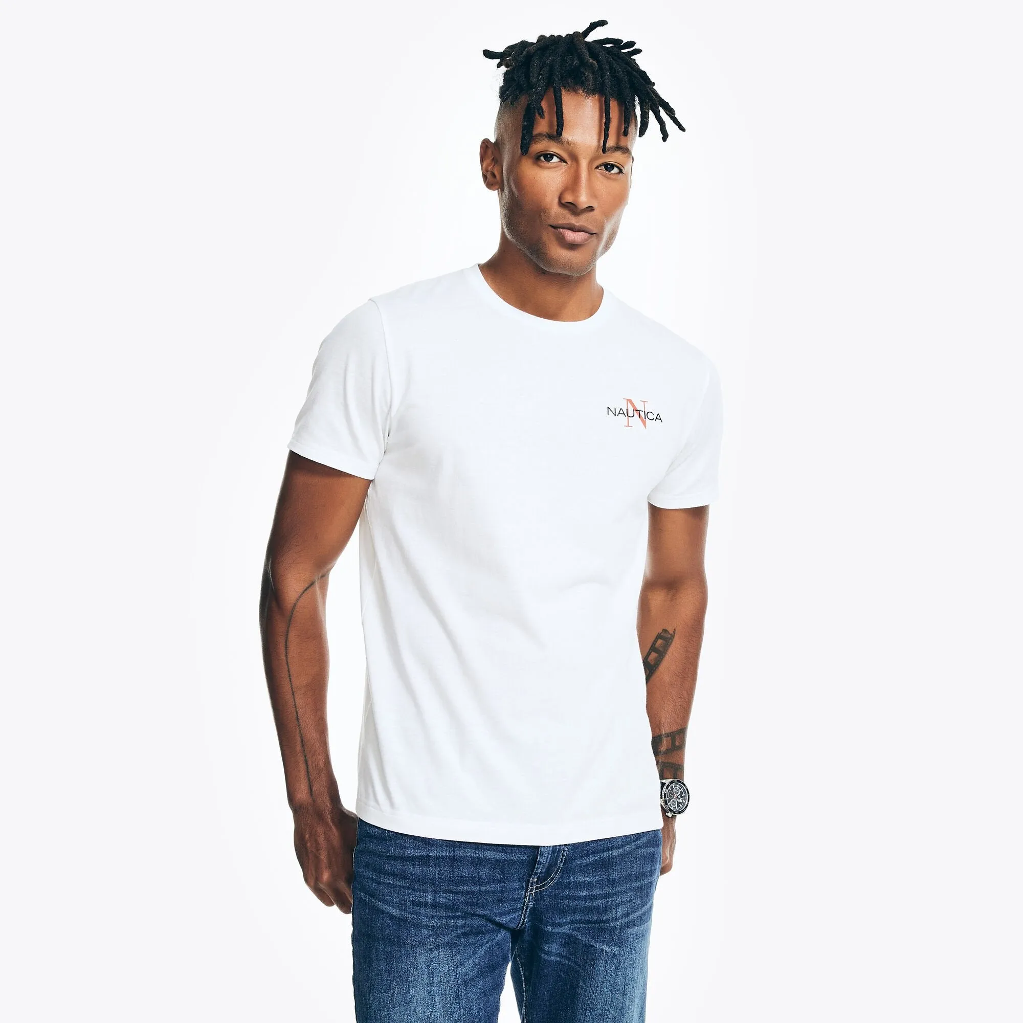 Nautica Men's Sustainably Crafted Photo Sailboat Graphic T-Shirt Bright White Nautica