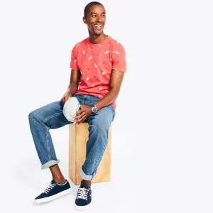 Nautica Men's Sustainably Crafted Printed Crewneck T-Shirt Dark Coral Cape Nautica