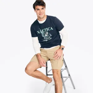 Nautica Men's Sustainably Crafted Sailing Club Graphic T-Shirt Stellar Blue Heather Nautica