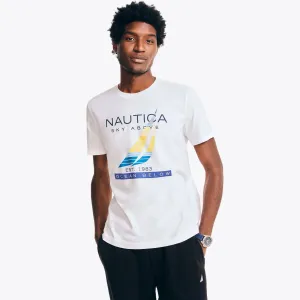 Nautica Men's Sustainably Crafted Sky & Ocean Graphic T-Shirt Bright White Nautica
