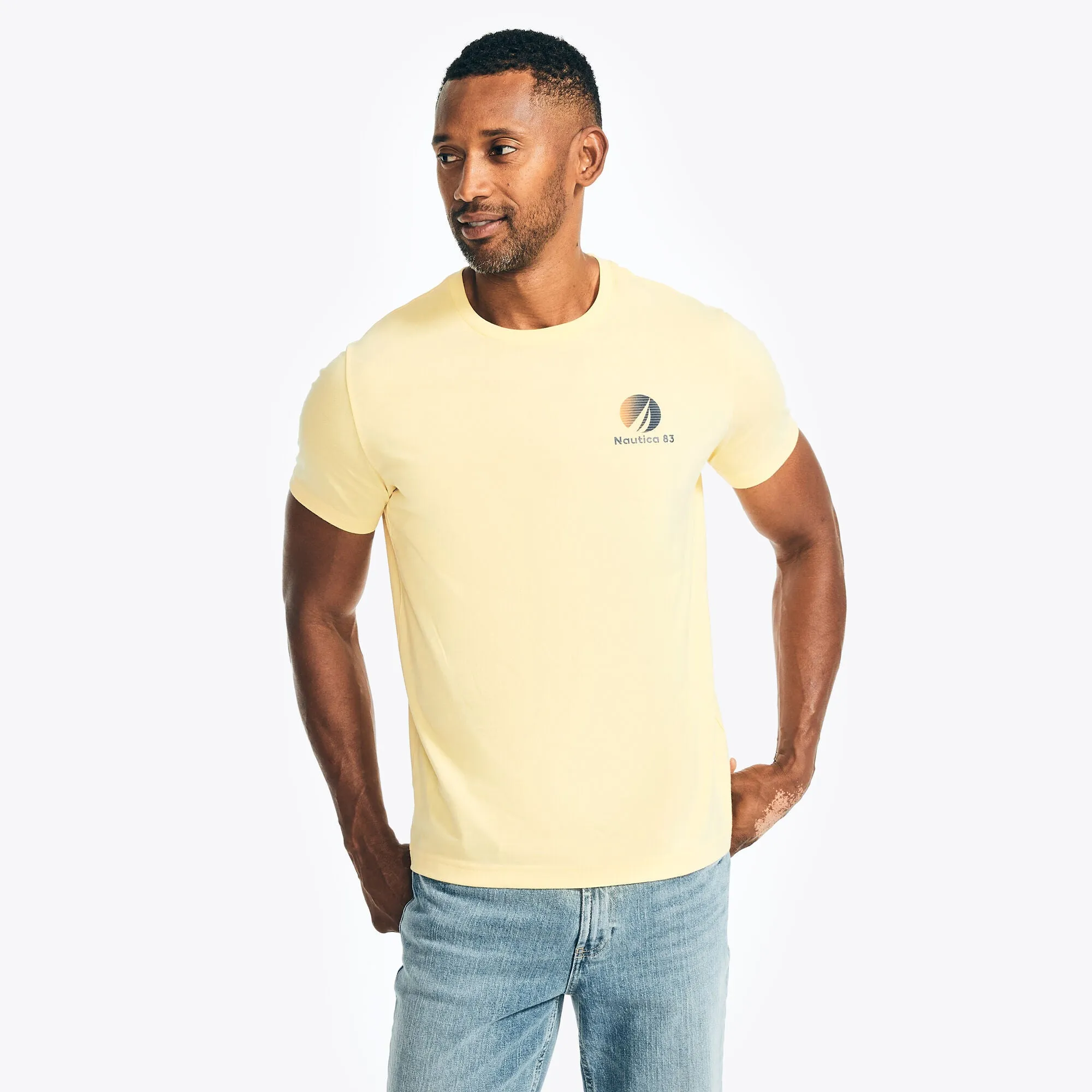 Nautica Men's Sustainably Crafted Sunset Vibes Graphic T-Shirt Aspen Gold Nautica