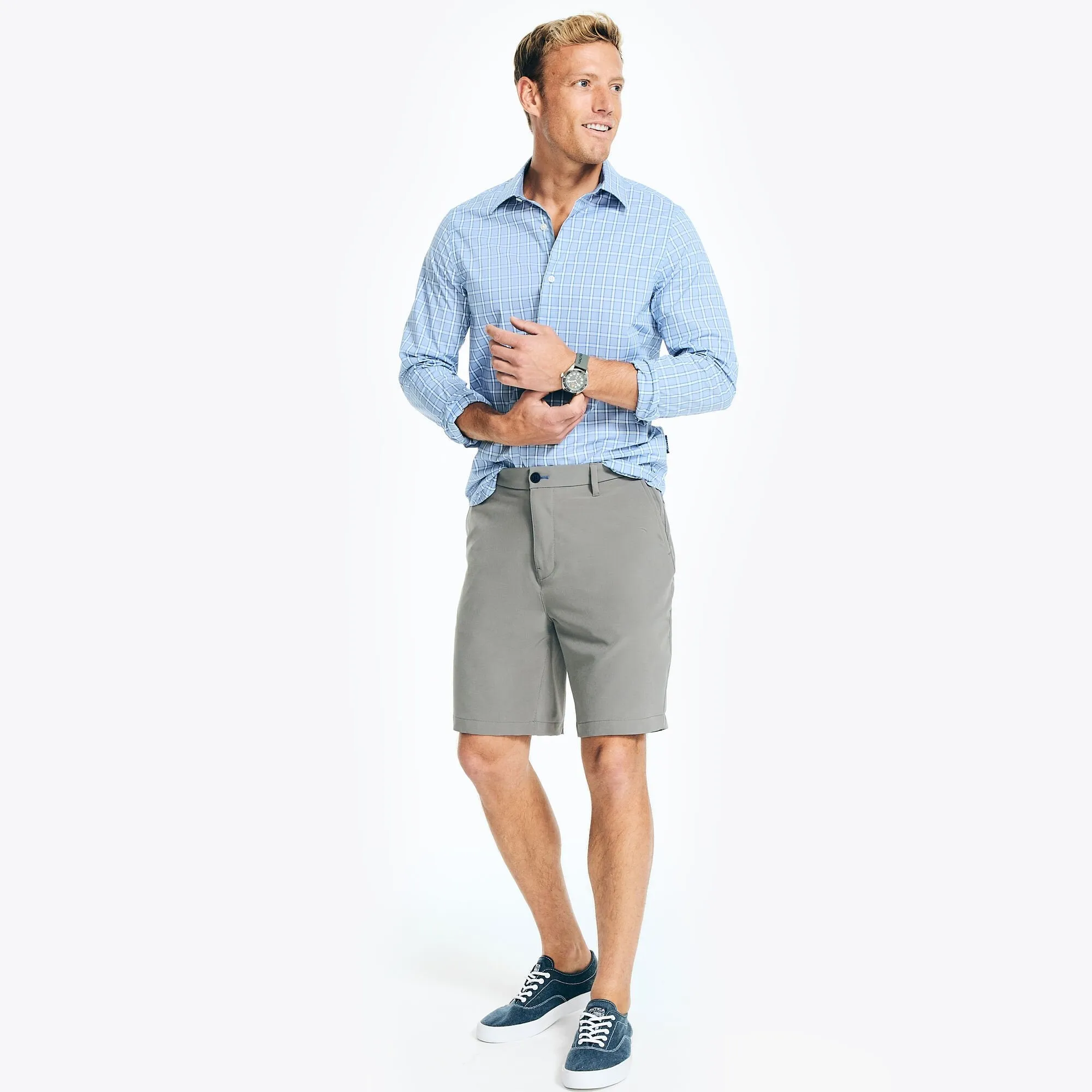 Nautica Men's Tattersall Plaid Shirt Dock Blue Nautica