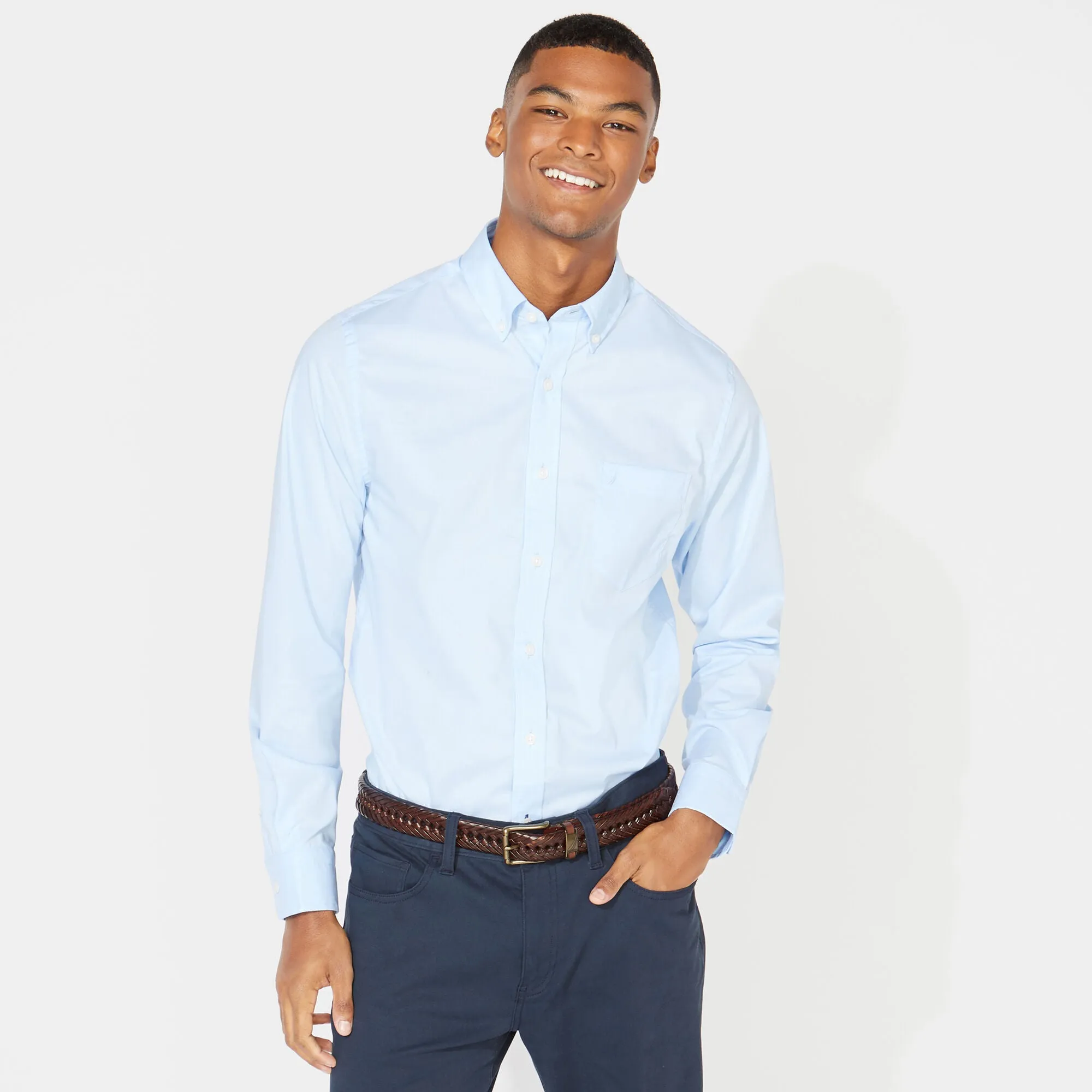 Nautica Mens Wrinkle-Resistant Wear To Work Poplin Shirt