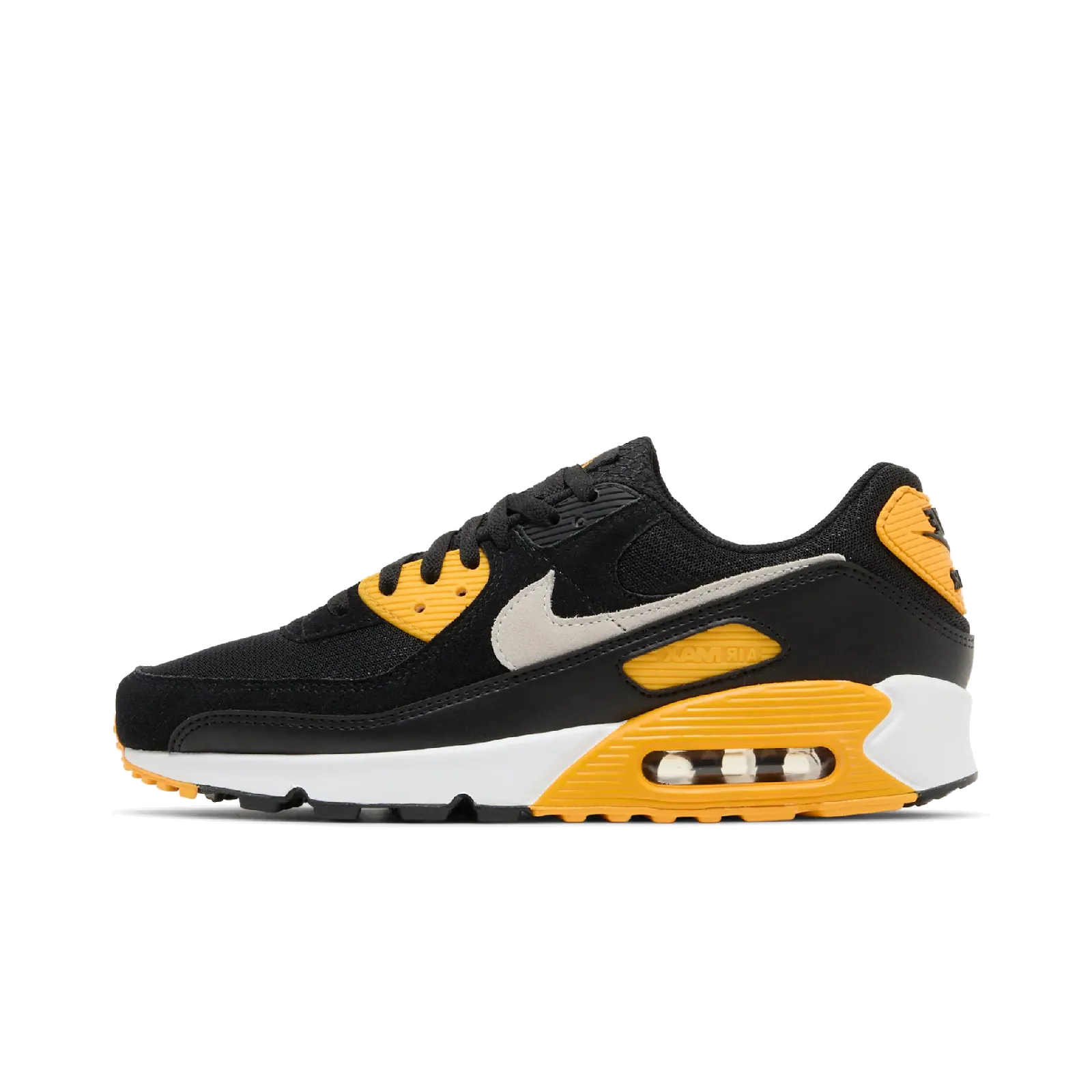 Nike Air Max 90 Black University Gold White Nike sporty look with timeless feel