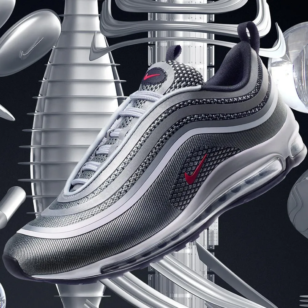 Nike Air Max 97 Ultra Metallic Silver-Varsity Red Nike Air Max cushioned sneakers