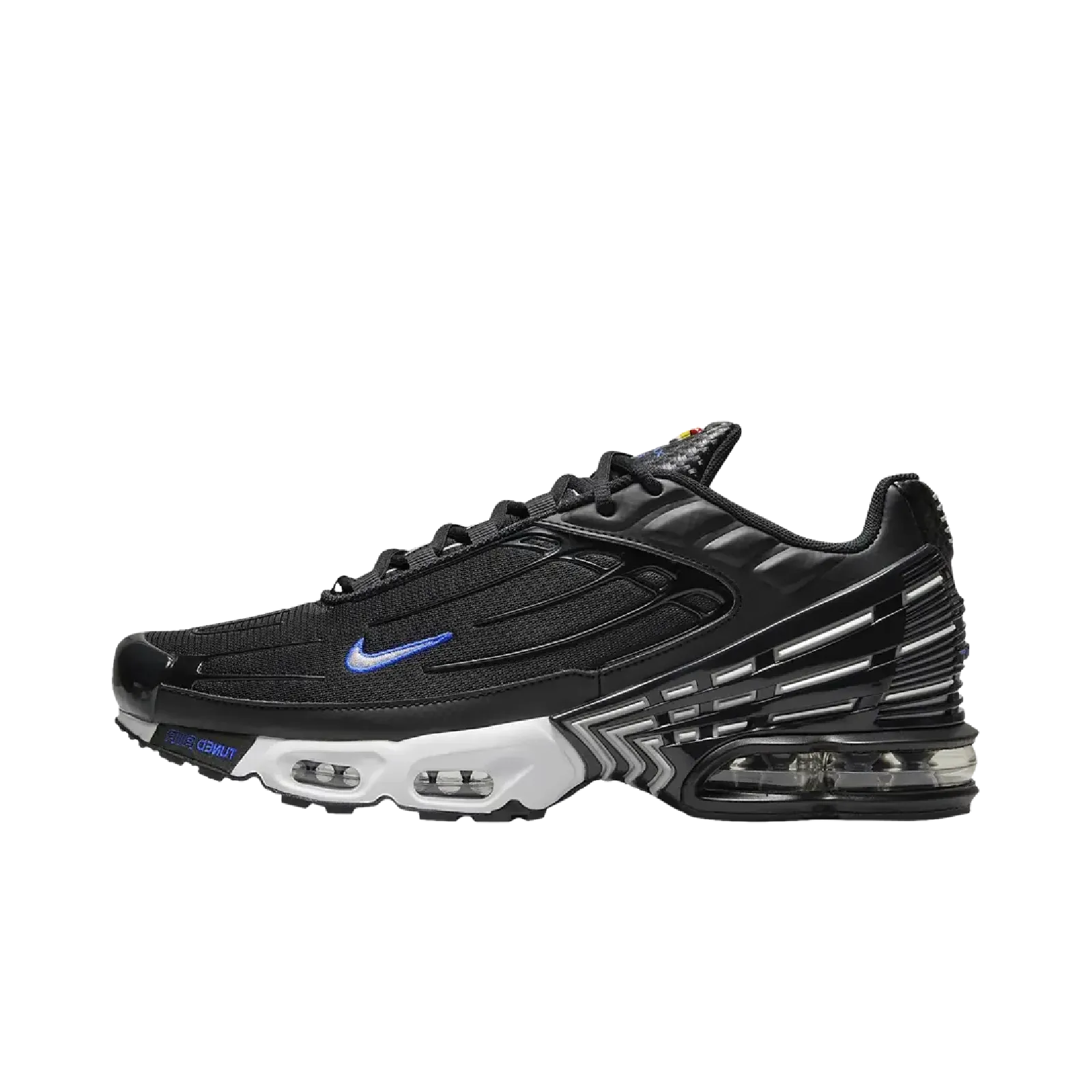 Nike Air Max Plus 3 Black Blue Metallic Silver Nike cushioned shoes for casual wear