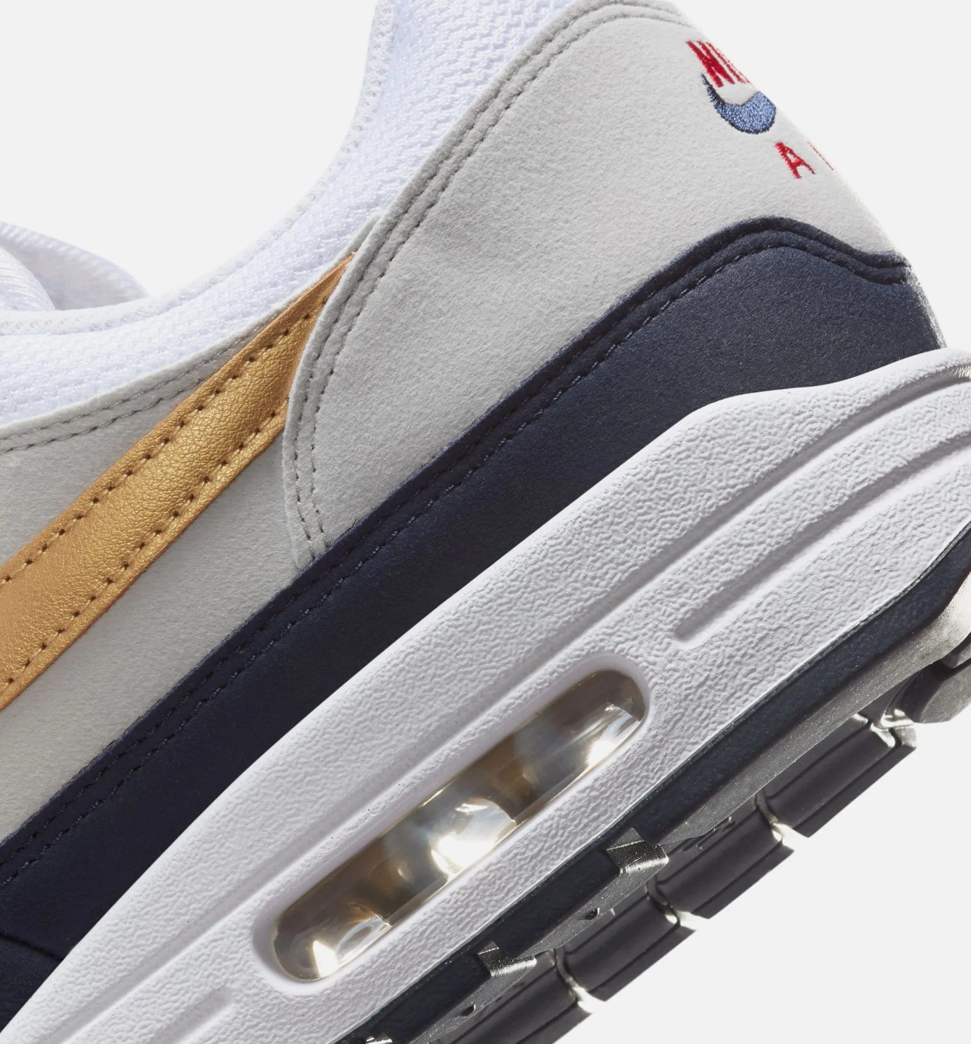 Nike Clothing Air Max 1 Olympic Mens Lifestyle Shoe - Obsidian/Metallic Gold