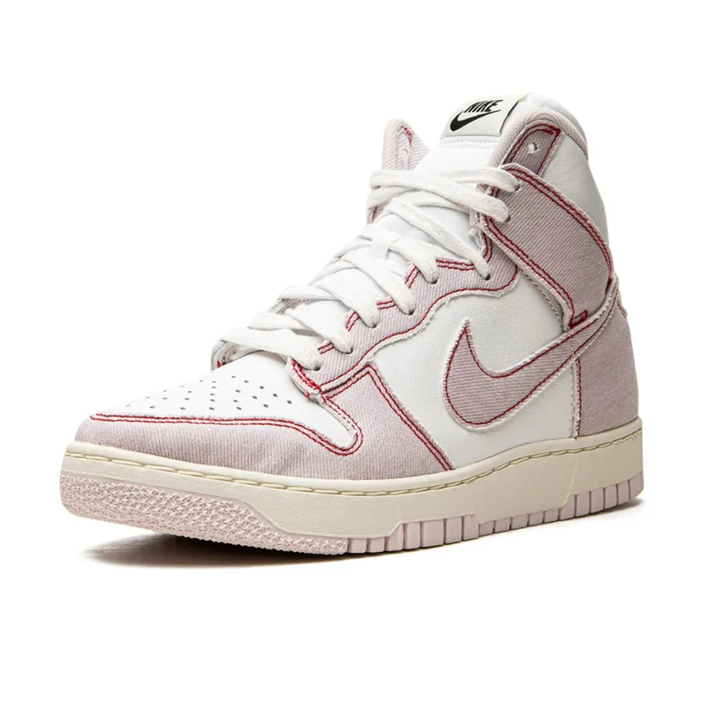 Nike Dunk High 1985 Barely Rose Denim Light Pink White Red Iconic Sneakers