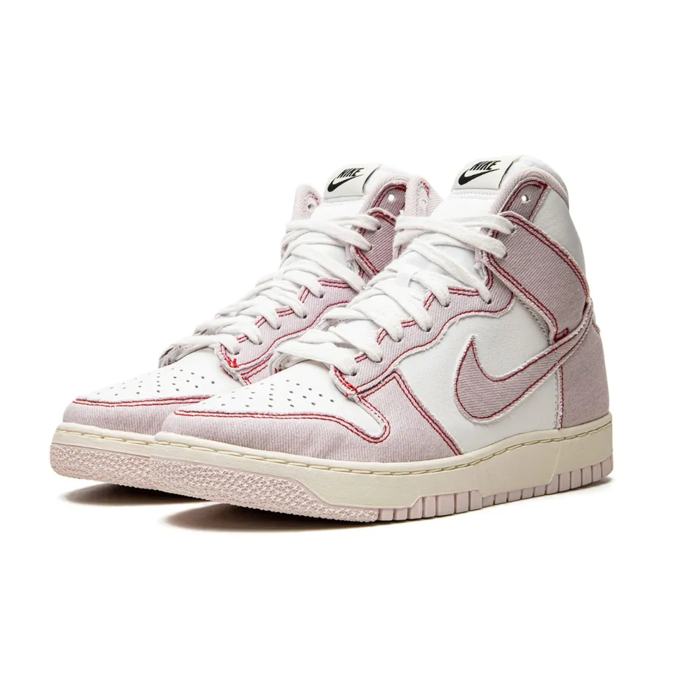 Nike Dunk High 1985 Barely Rose Denim Light Pink White Red Iconic Sneakers