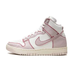 Nike Dunk High 1985 Barely Rose Denim Light Pink White Red Nike Dunk sneakers with classic silhouette